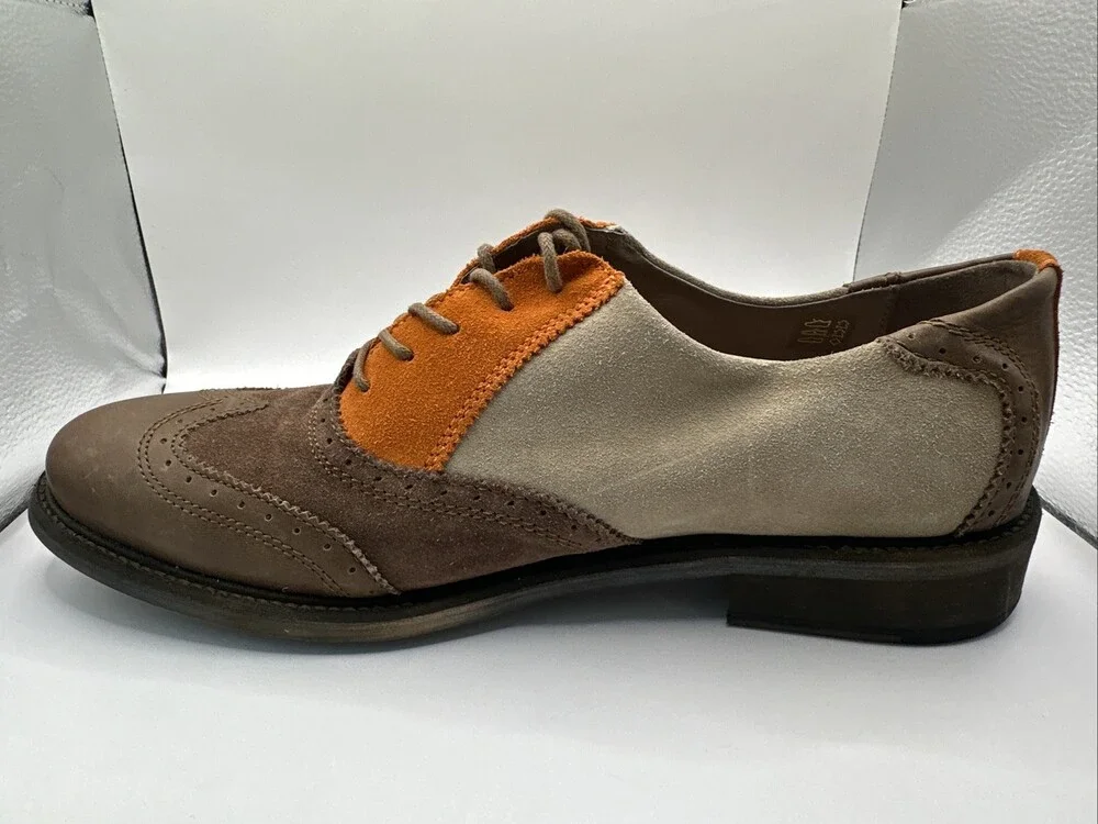 John Fluevog Welles Men's Dress Shoes Sz 12 Orange & Brown *Discontinued Style*